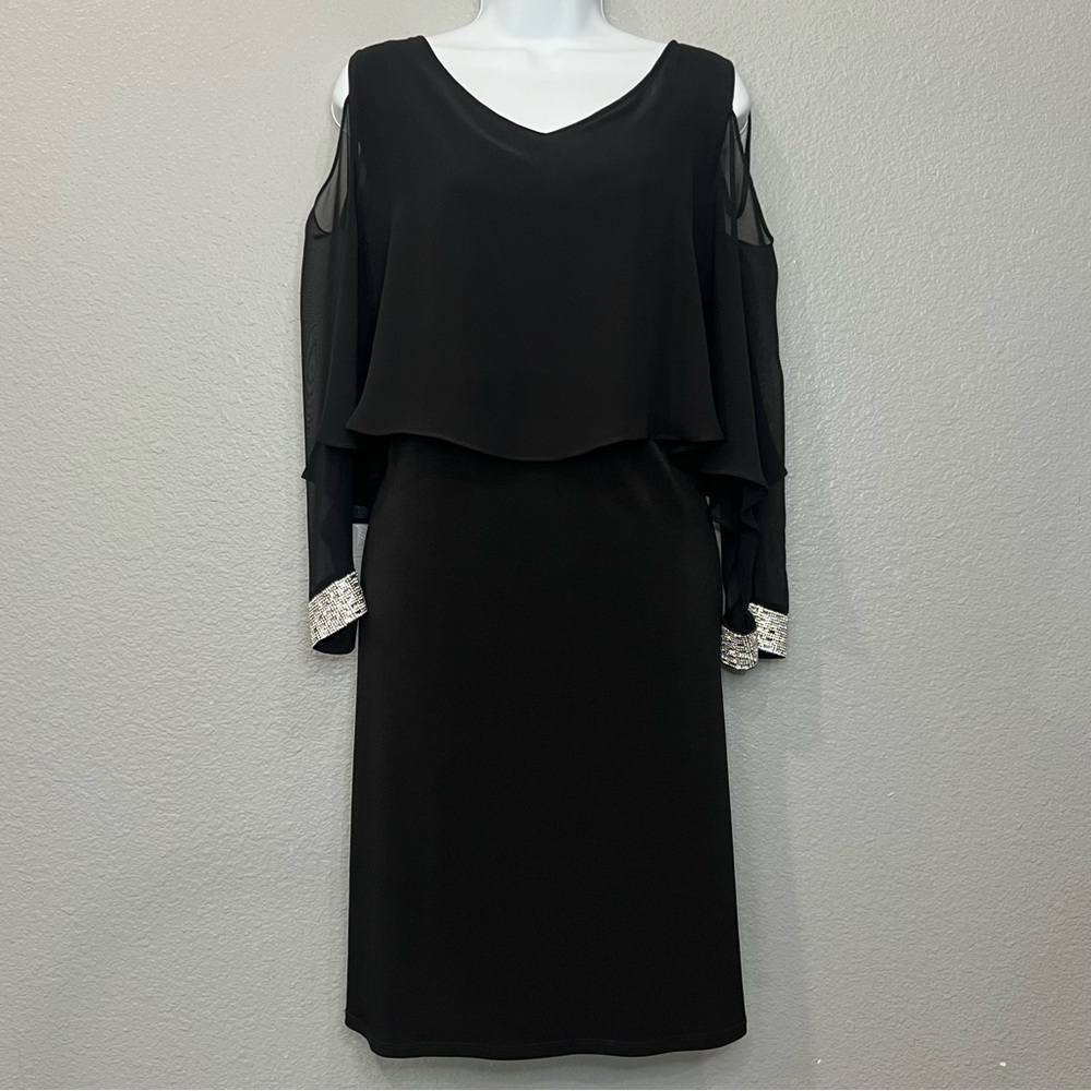 GLAMOUR NIGHTS Chic black cold-shoulder midi dres